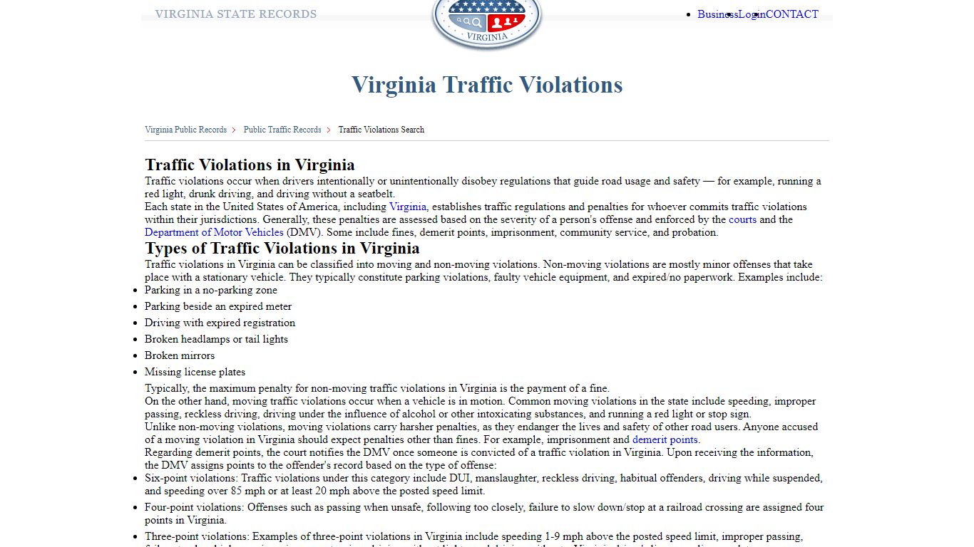 Virginia Traffic Violations | StateRecords.org